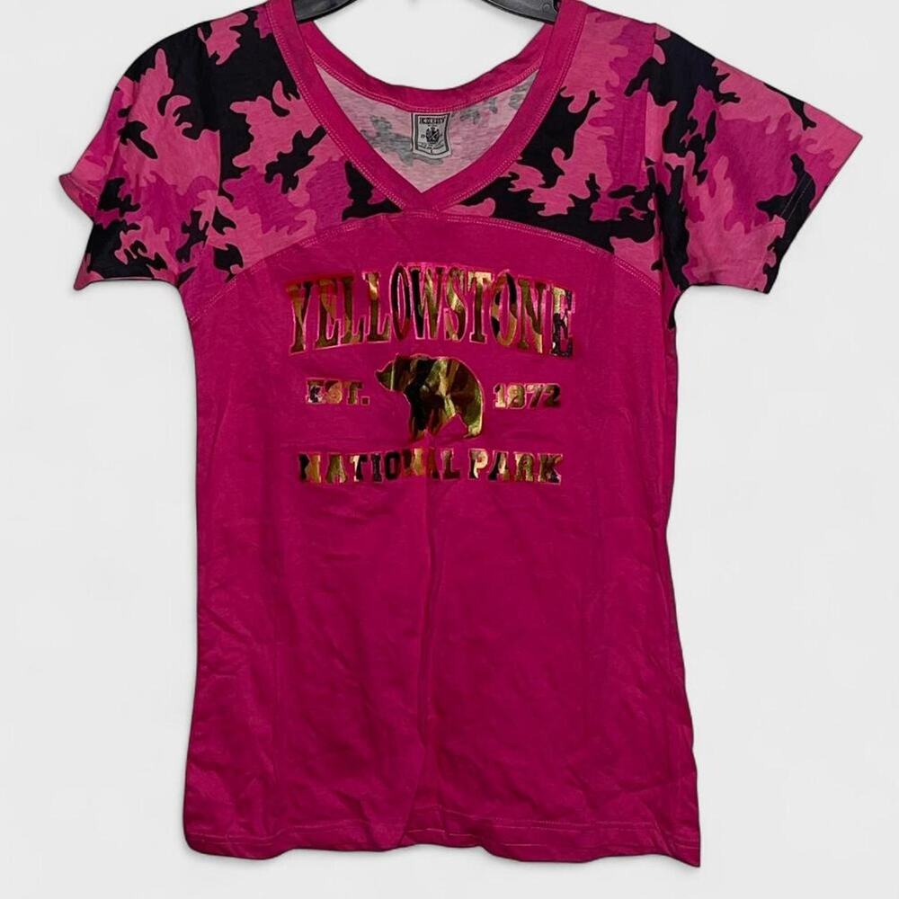 Exist Miami Pink Camo V-Neck ‘Yellowstone’ Graphic T-Shirt - Size L